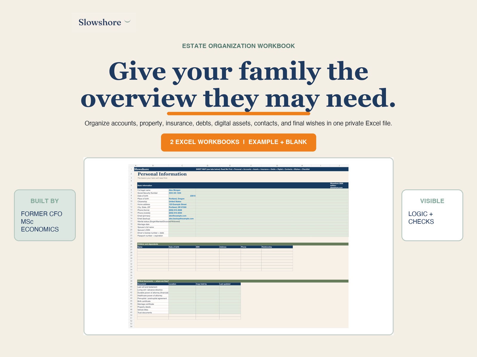 Slowshore Estate Organization Workbook 2026 cover and workbook